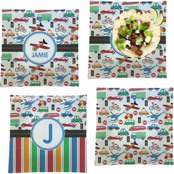 Transportation Set of 4 Glass Square Lunch / Dinner Plate 9.5" (Personalized)