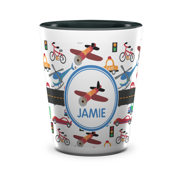 Custom Transportation Ceramic Shot Glass - 1.5 oz - Two Tone - Set of 4 (Personalized)