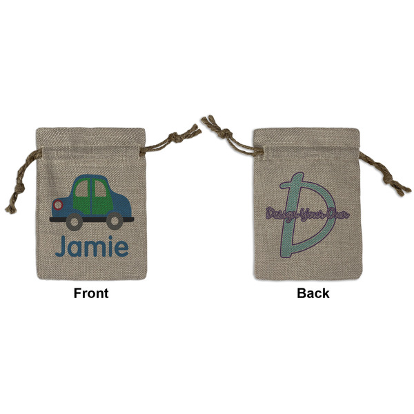 Custom Transportation Small Burlap Gift Bag - Front & Back (Personalized)