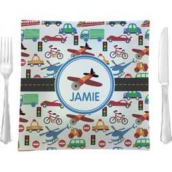 Transportation 9.5" Glass Square Lunch / Dinner Plate- Single or Set of 4 (Personalized)