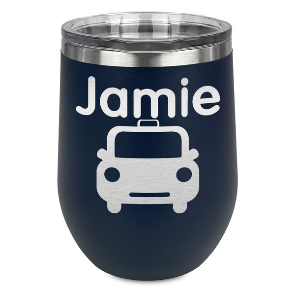 Custom Transportation Stemless Stainless Steel Wine Tumbler - Navy - Double Sided (Personalized)