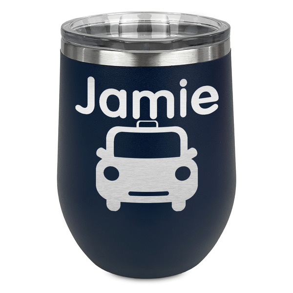 Custom Transportation Stemless Stainless Steel Wine Tumbler - Navy - Single Sided (Personalized)