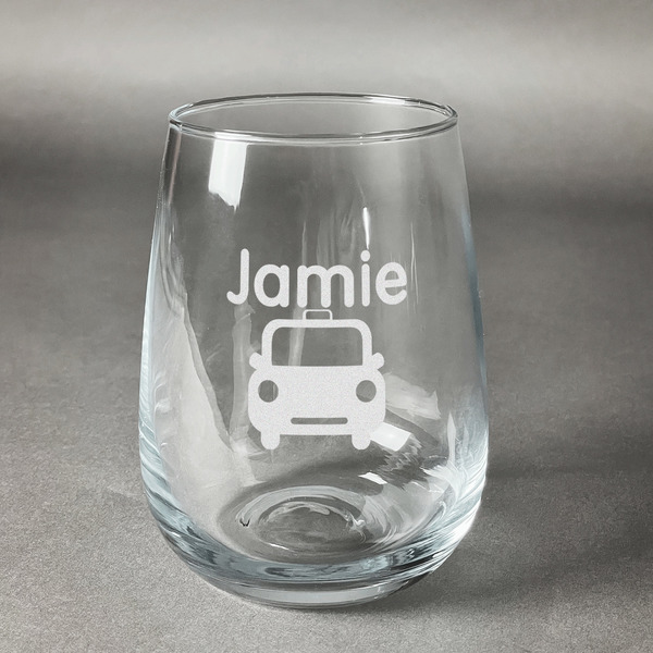 Custom Transportation Stemless Wine Glass (Single) (Personalized)