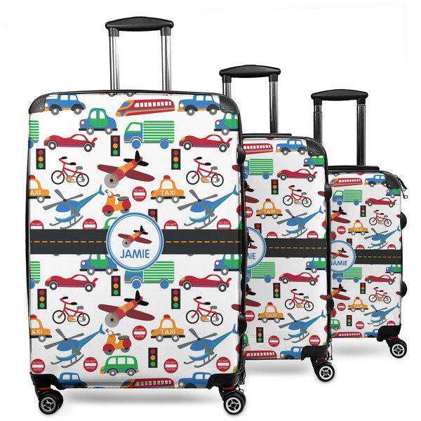 Custom Transportation 3 Piece Luggage Set - 20" Carry On, 24" Medium Checked, 28" Large Checked (Personalized)