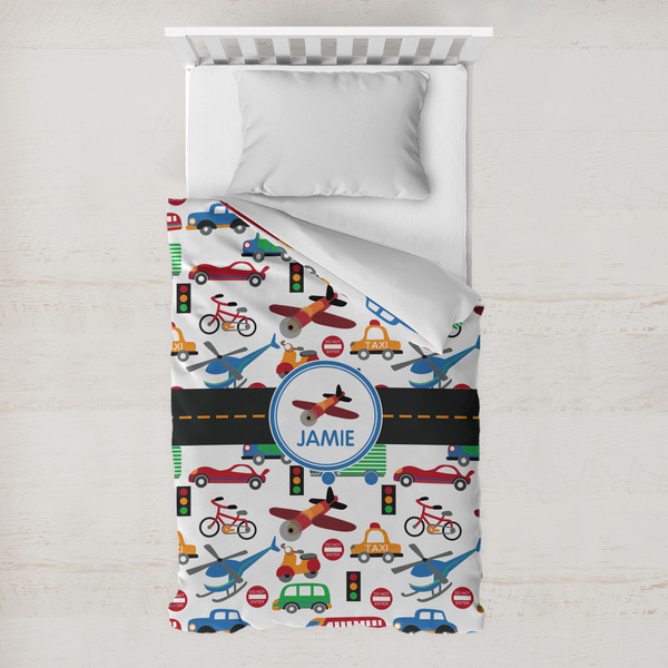 Custom Transportation Toddler Duvet Cover w/ Name or Text