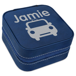 Transportation Travel Jewelry Box - Navy Blue Leather (Personalized)
