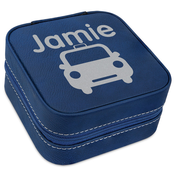 Custom Transportation Travel Jewelry Box - Navy Blue Leather (Personalized)