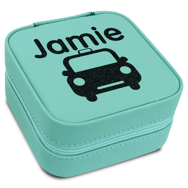 Custom Transportation Travel Jewelry Box - Teal Leather (Personalized)