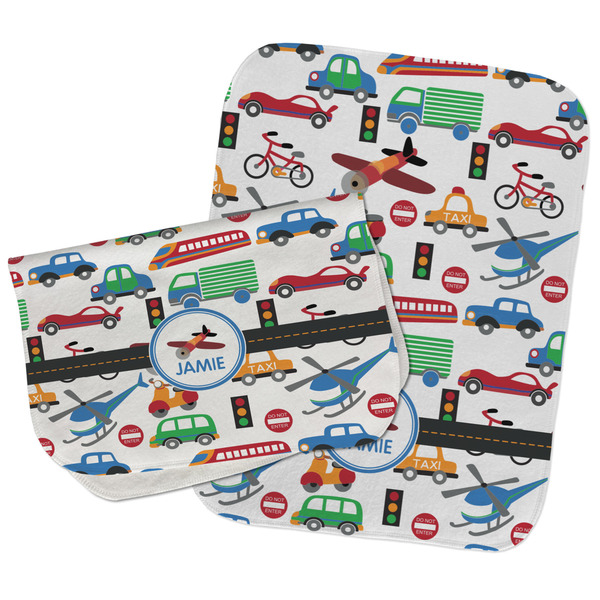 Transportation Two Rectangle Burp Cloths - Open & Folded