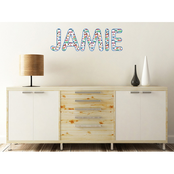 Transportation Wall Name Decal On Wooden Desk