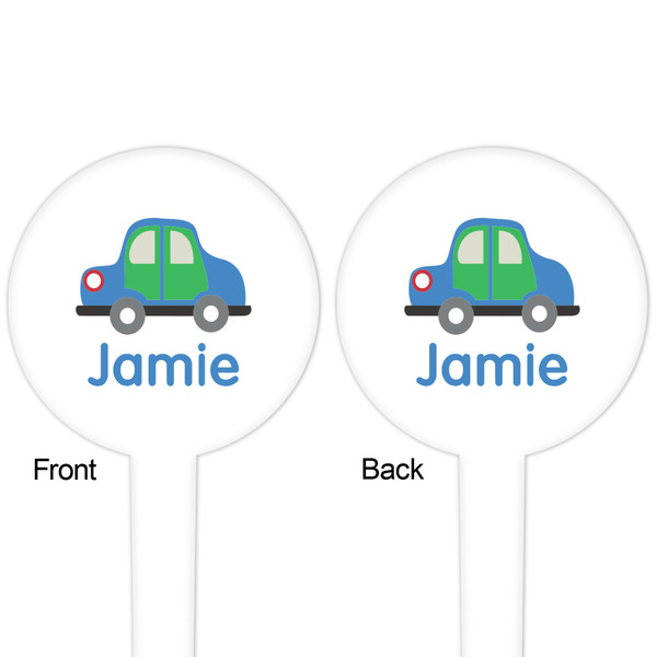 Transportation White Plastic 4" Food Pick - Round - Double Sided - Front & Back