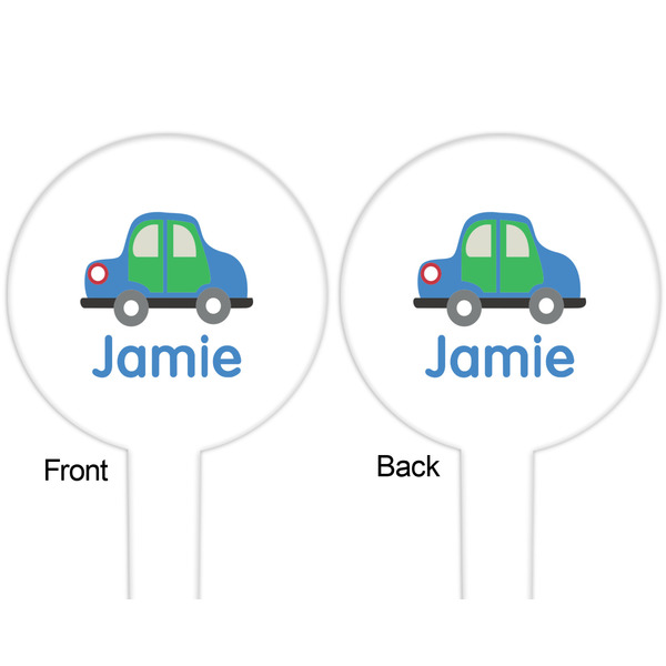 Transportation White Plastic 6" Food Pick - Round - Double Sided - Front & Back
