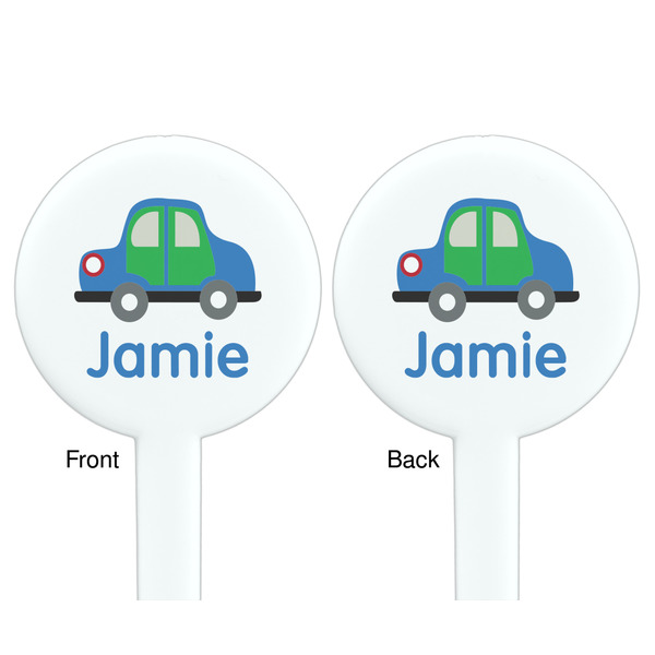 Transportation White Plastic 7" Stir Stick - Double Sided - Round - Front & Back