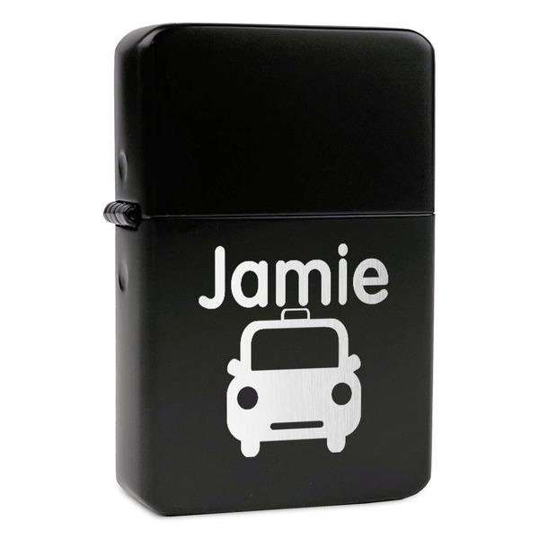 Custom Transportation Windproof Lighter - Black - Double Sided & Lid Engraved (Personalized)