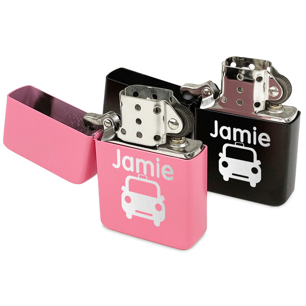 Transportation Windproof Lighters - Black & Pink - Open