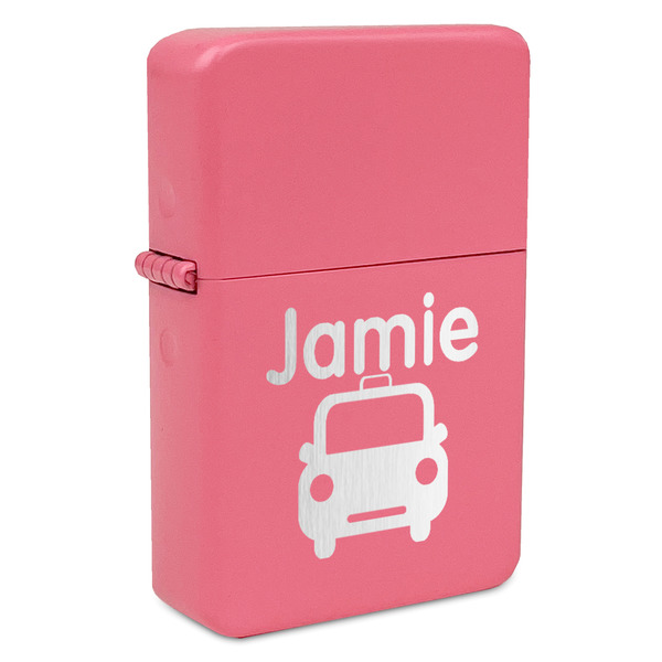 Custom Transportation Windproof Lighter - Pink - Single Sided & Lid Engraved (Personalized)