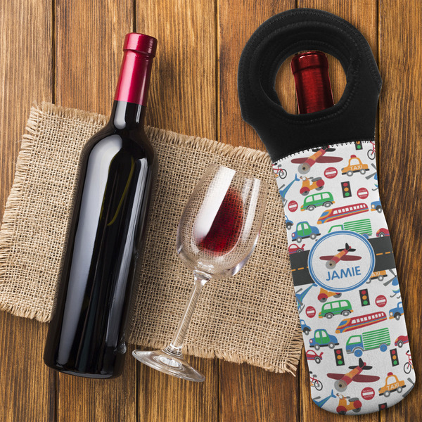 Transportation Wine Tote Bag - FLATLAY