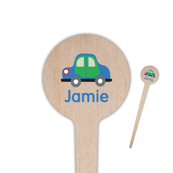 Custom Transportation 4" Round Wooden Food Picks - Single Sided (Personalized)