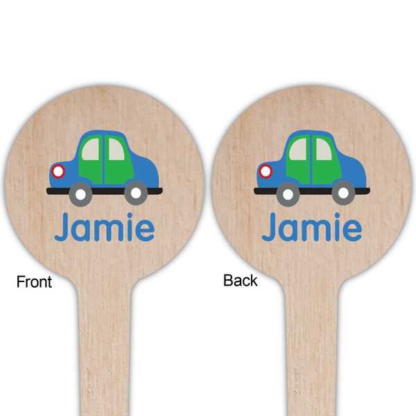 Transportation Wooden 4" Food Pick - Round - Double Sided - Front & Back