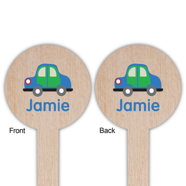Transportation Wooden 6" Food Pick - Round - Double Sided - Front & Back