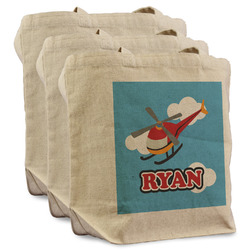 Helicopter Reusable Cotton Grocery Bags - Set of 3 (Personalized)