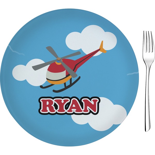 Custom Helicopter 8" Glass Appetizer / Dessert Plates - Single or Set (Personalized)
