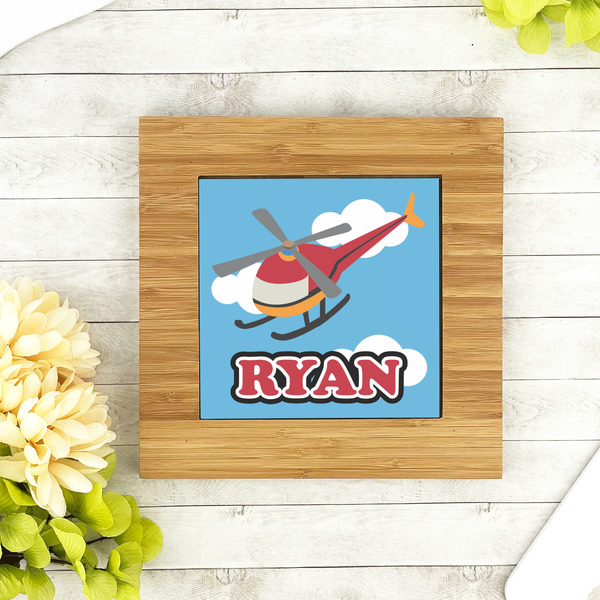 Helicopter Bamboo Trivet with 6" Tile - LIFESTYLE