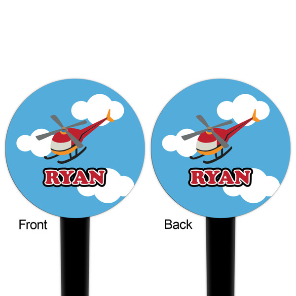 Helicopter Black Plastic 4" Food Pick - Round - Double Sided - Front & Back
