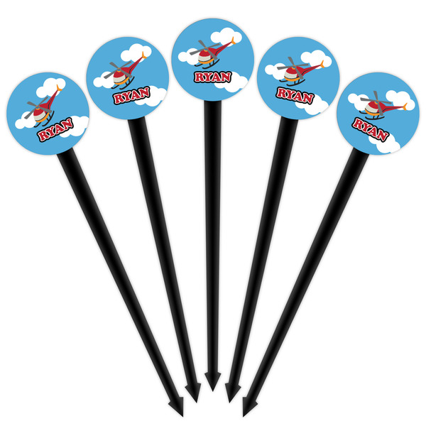 Helicopter Black Plastic 4" Food Pick - Round - Fan View