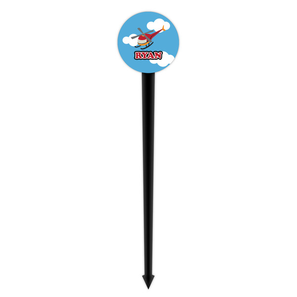 Helicopter Black Plastic 4" Food Pick - Round - Single Pick