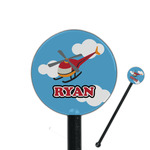 Helicopter 5.5" Round Plastic Stir Sticks - Black - Single Sided (Personalized)