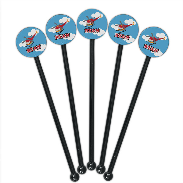 Helicopter Black Plastic 5.5" Stir Stick - Round - Fan View