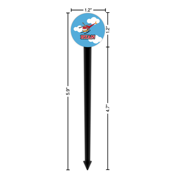 Helicopter Black Plastic 6" Food Pick - Round - Dimensions