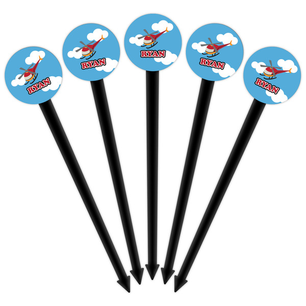 Helicopter Black Plastic 6" Food Pick - Round - Fan View