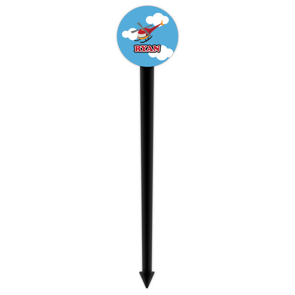 Helicopter Black Plastic 6" Food Pick - Round - Single Pick