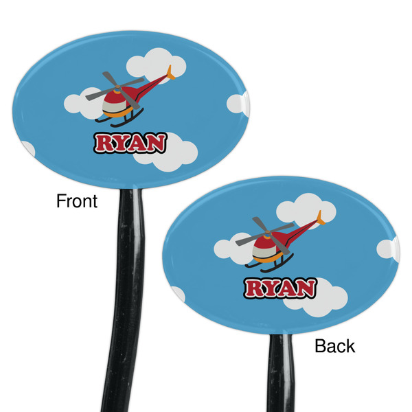 Helicopter Black Plastic 7" Stir Stick - Double Sided - Oval - Front & Back