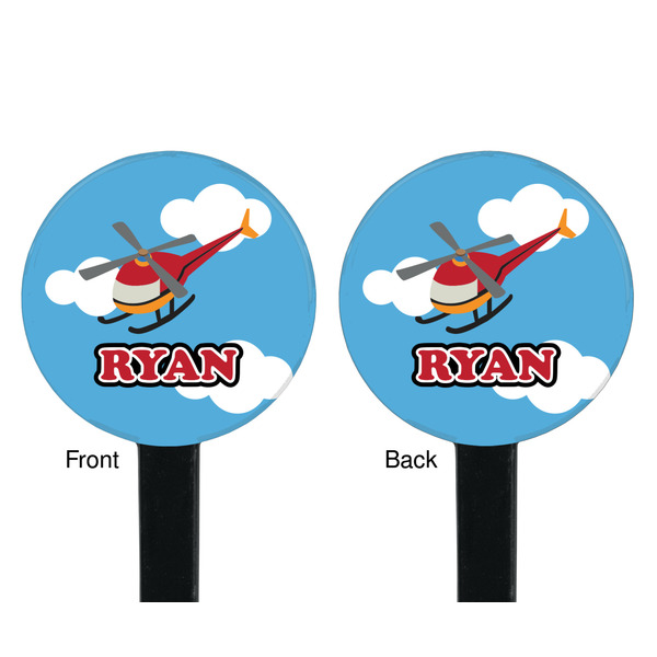 Helicopter Black Plastic 7" Stir Stick - Double Sided - Round - Front & Back