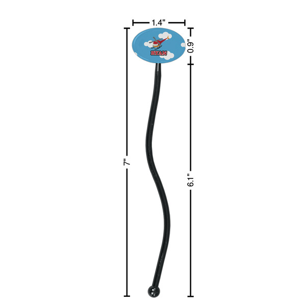 Helicopter Black Plastic 7" Stir Stick - Oval - Dimensions