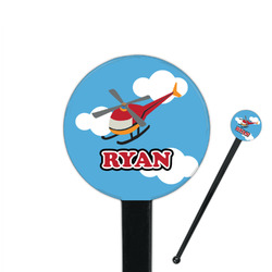 Helicopter 7" Round Plastic Stir Sticks - Black - Double Sided (Personalized)