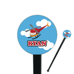 Helicopter 7" Round Plastic Stir Sticks - Black - Single Sided (Personalized)