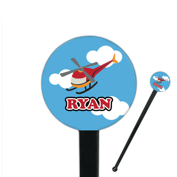 Custom Helicopter 7" Round Plastic Stir Sticks - Black - Double Sided (Personalized)