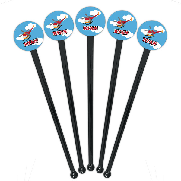 Helicopter Black Plastic 7" Stir Stick - Round - Fan View