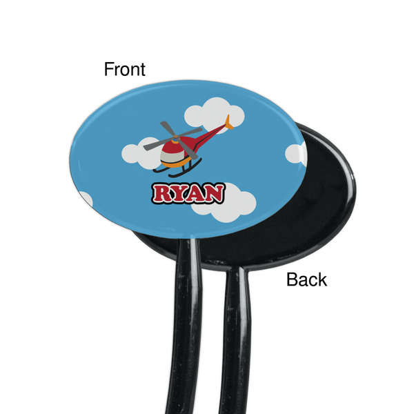 Helicopter Black Plastic 7" Stir Stick - Single Sided - Oval - Front & Back