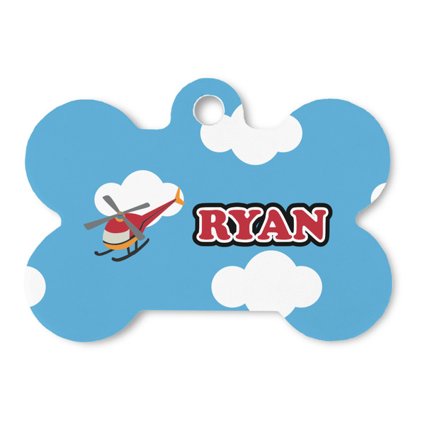 Custom Helicopter Bone Shaped Dog ID Tag (Personalized)