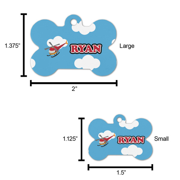 Helicopter Bone Shaped Dog ID Tag - Large - Scale