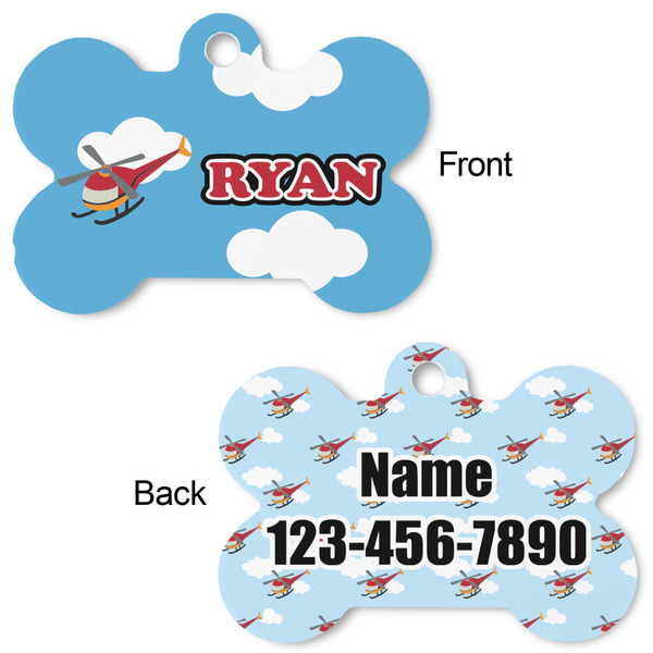 Helicopter Bone Shaped Dog Tag - Front & Back