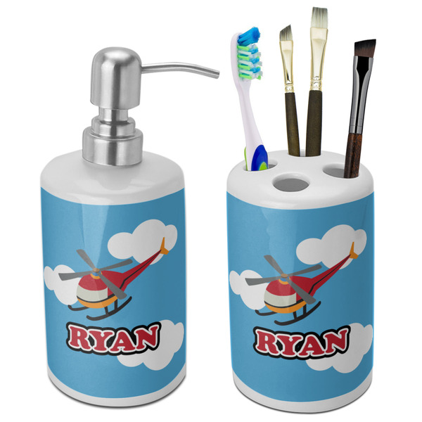 Custom Helicopter Ceramic Bathroom Accessories Set (Personalized)