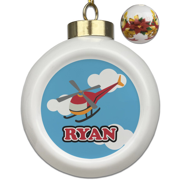 Custom Helicopter Ceramic Ball Ornaments - Poinsettia Garland (Personalized)