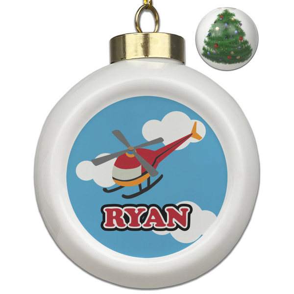 Custom Helicopter Ceramic Ball Ornament - Christmas Tree (Personalized)