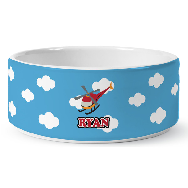 Helicopter Ceramic Dog Bowl - Medium - Front